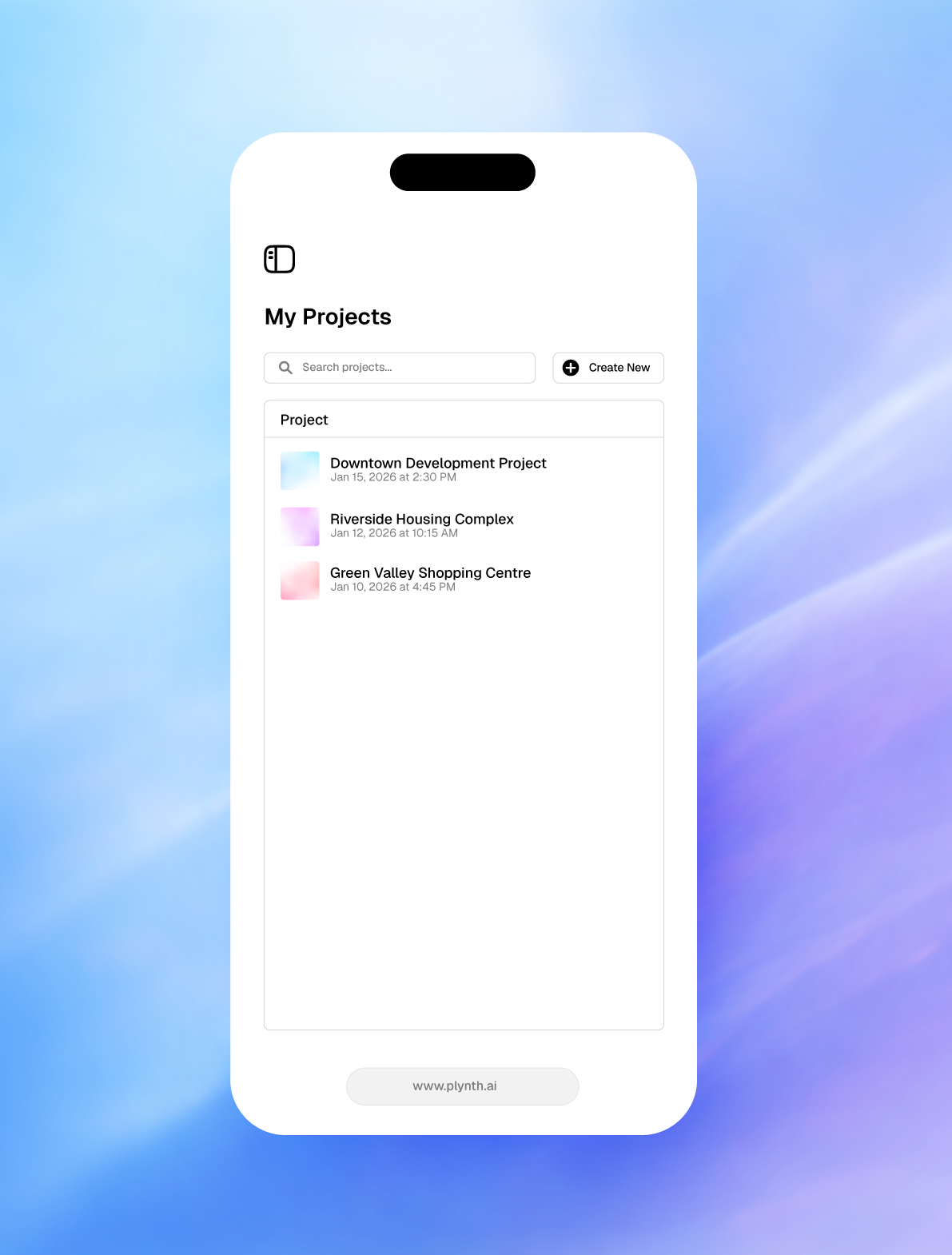 Plynth web app home page on mobile