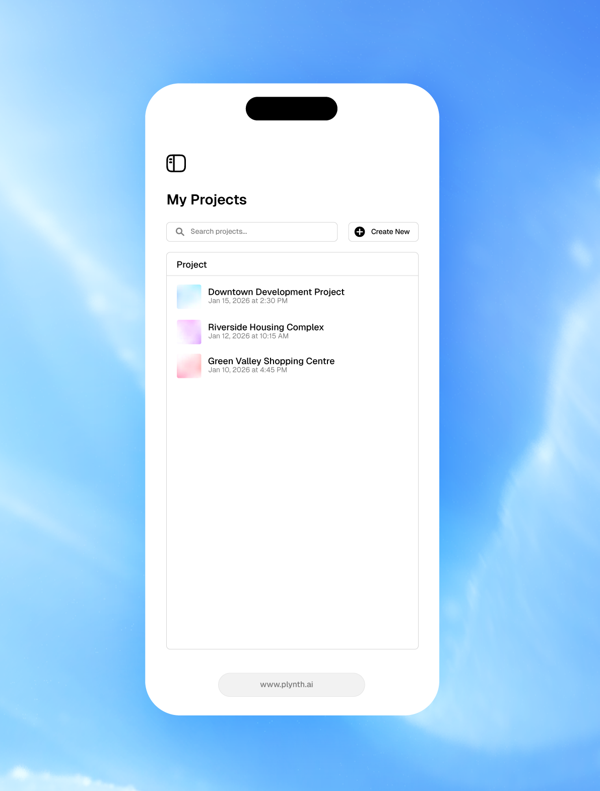 Plynth web app home page on mobile