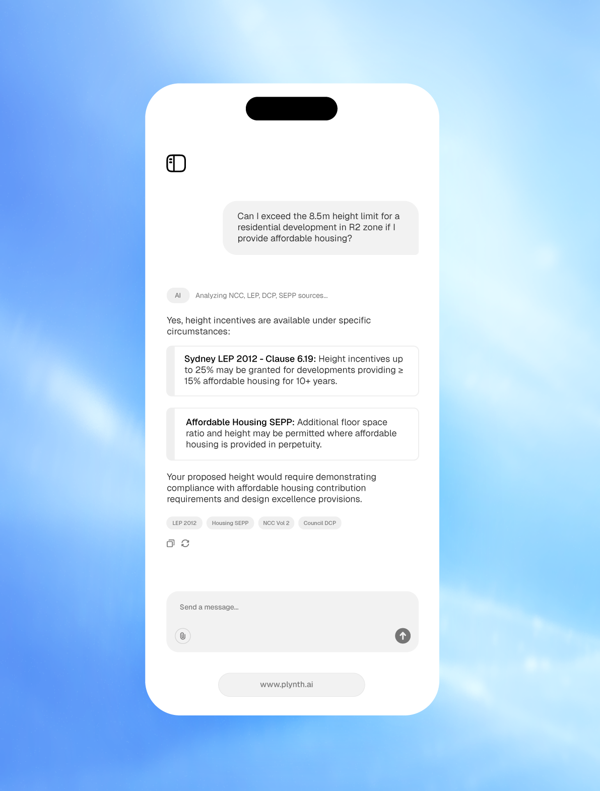 Plynth web app landing page on mobile