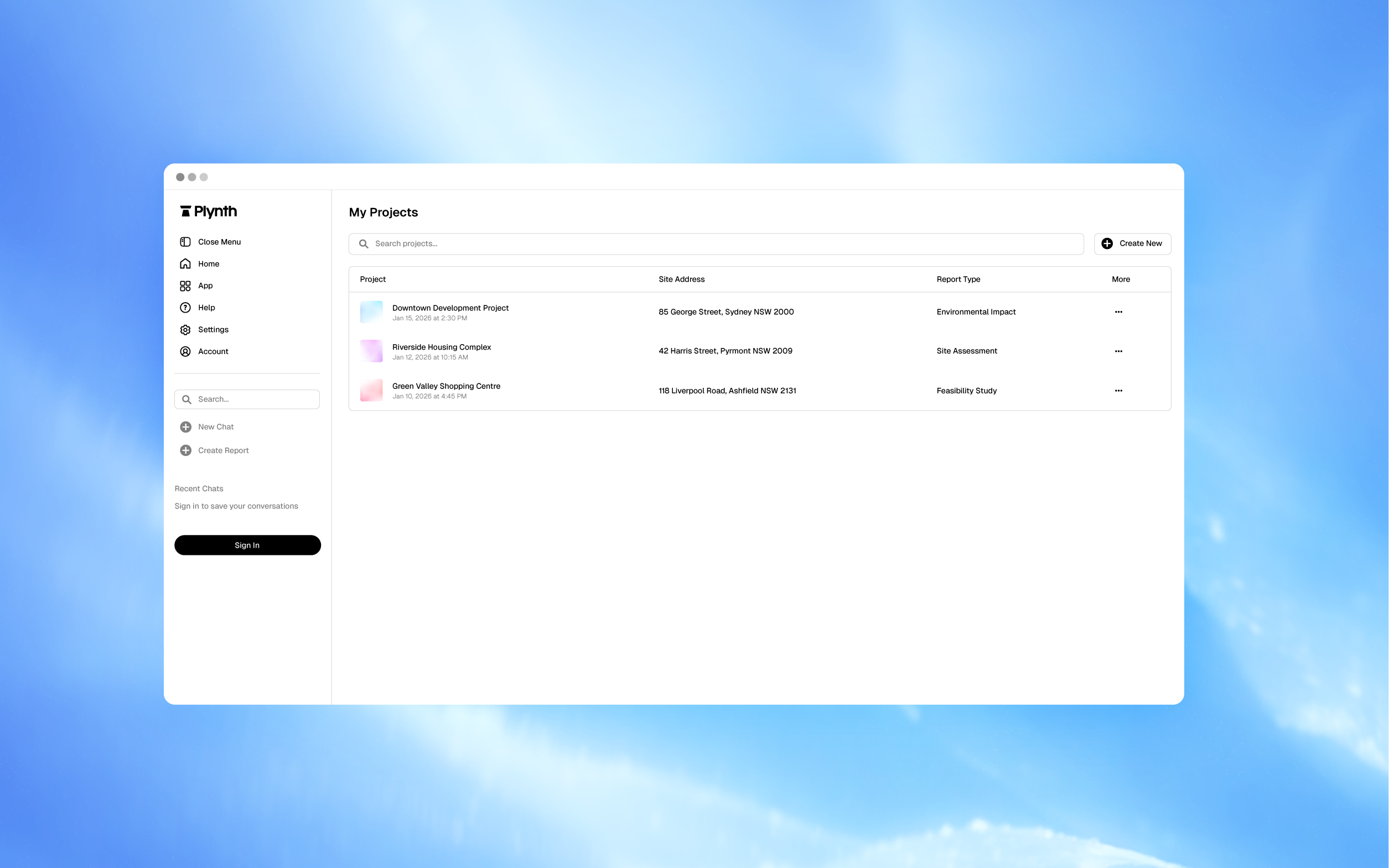 Plynth AI interface generating a NSW development application report